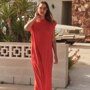 Free People Beach All Day Long Black Midi T-Shirt Dress XS